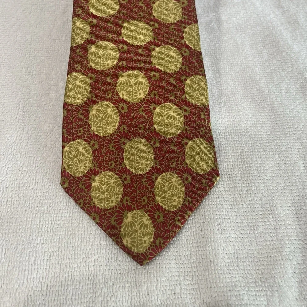 Andre Claude Canova 100% Silk Russet Red & Gold Geometric Medallion Print Tie
